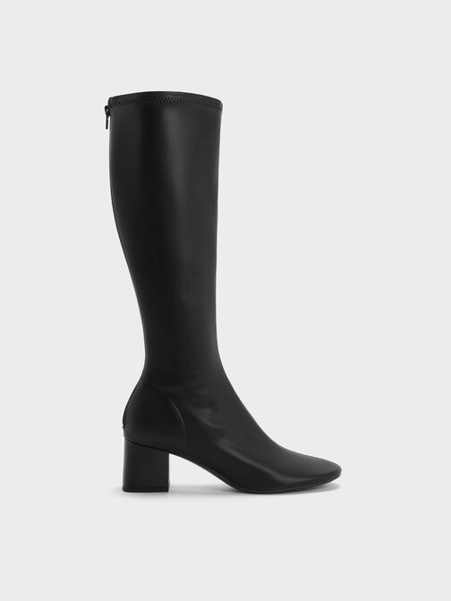 Block Heel Knee Boots, Black, hi-res