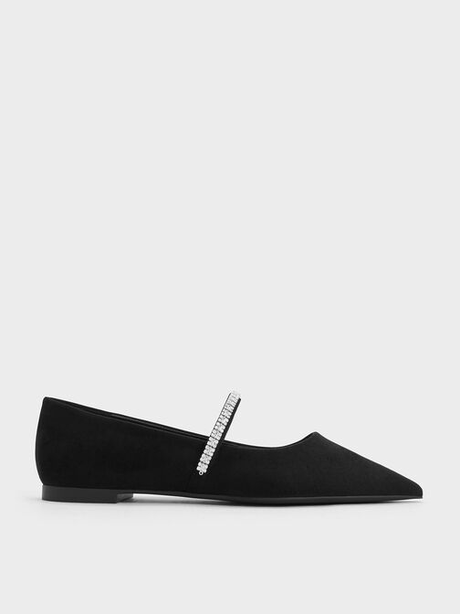 Ambrosia Gem-Embellished Flats, Black Textured, hi-res