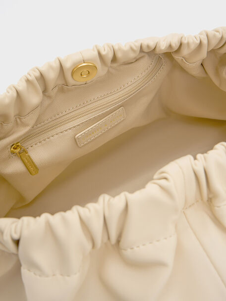 Bolso holgado Ally con efecto arrugado, Beige, hi-res