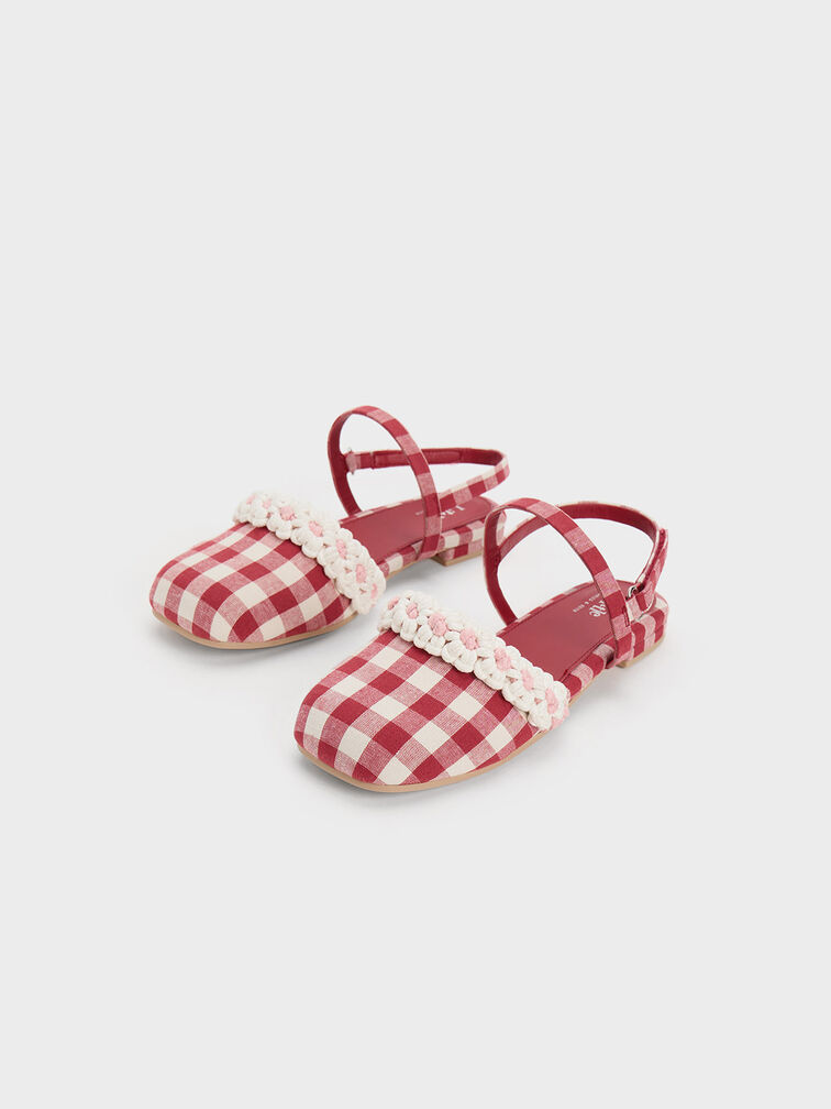 兒童編織小花帶平底鞋, 紅色, hi-res