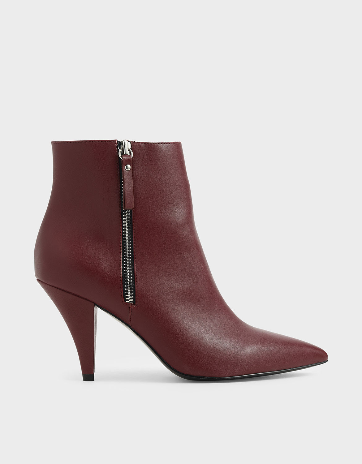 Burgundy Double Zip Pointed Toe Ankle 