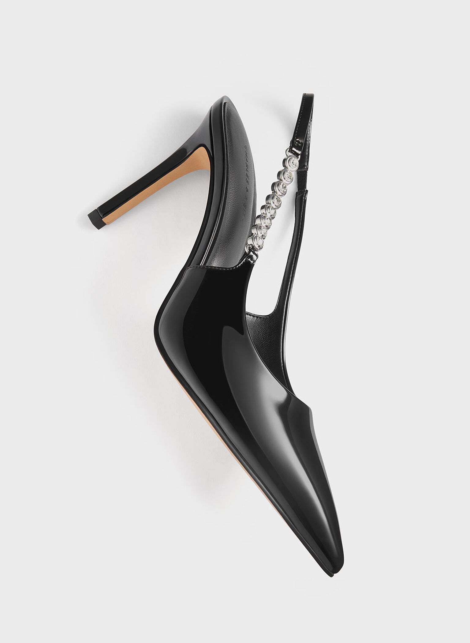 Flores Patent Gem-Strap Slingback Pumps, Black Patent, hi-res