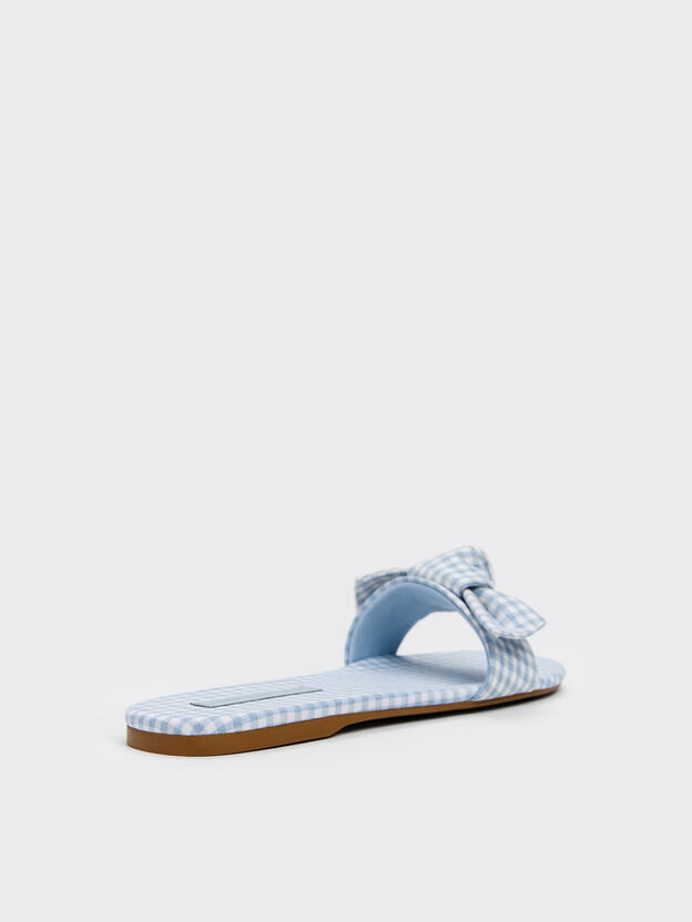 Anika Gingham Knot-Bow Slides, Light Blue, hi-res