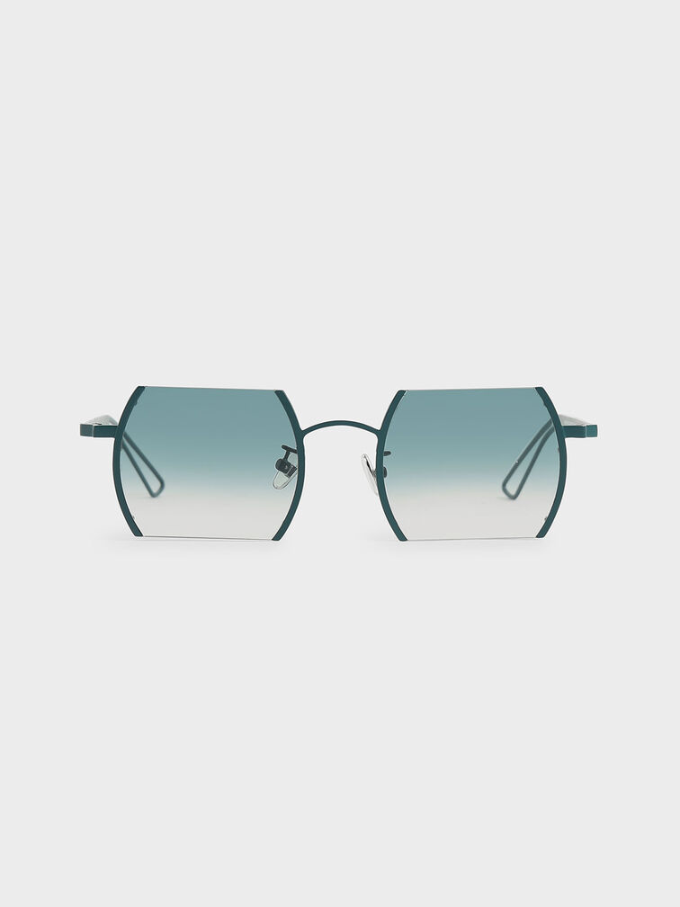 Cut-Off Frame Round Sunglasses, Blue, hi-res