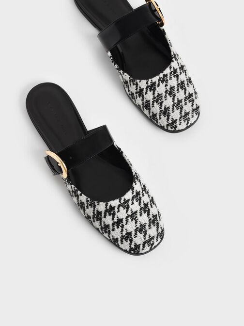 Houndstooth Buckled Flat Mules, Multi, hi-res