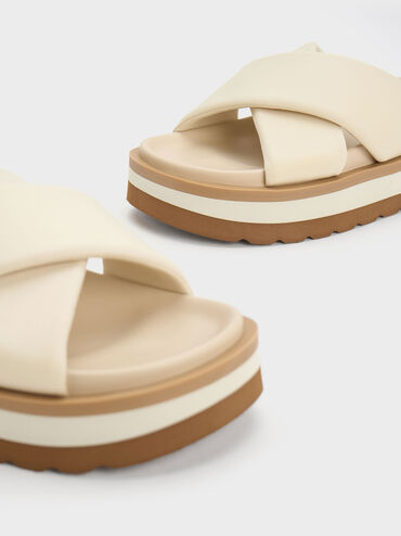 Sandalias slip-on de plataforma cruzadas, Blanco tiza, hi-res