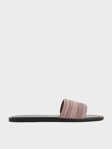 Pleated Slide Sandals, Mauve, hi-res