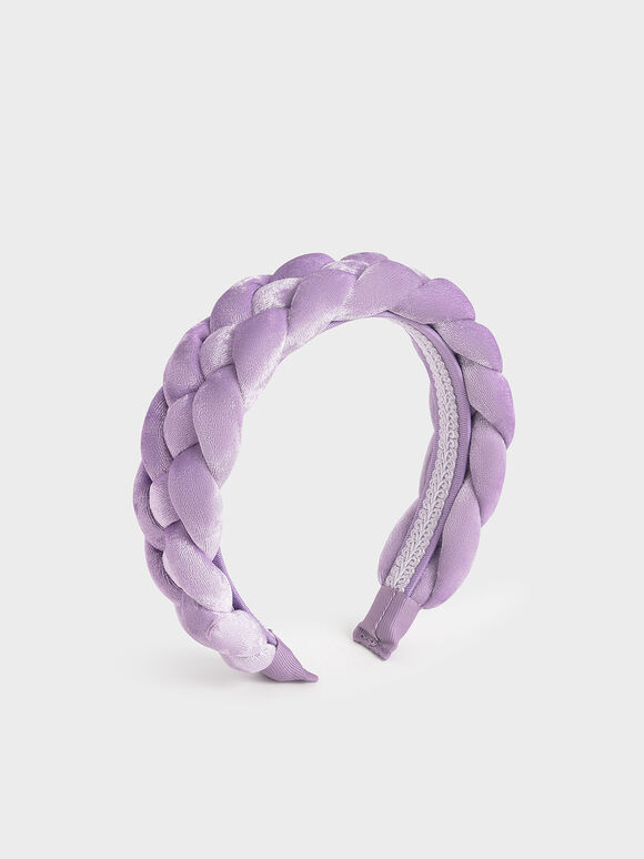 Holiday 2021 Collection: Estrello Velvet Braided Hairband, Lilac, hi-res