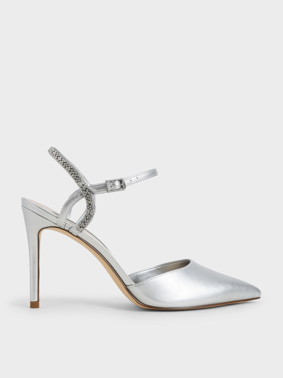 Embellished Back Strap Pumps, Silver, hi-res
