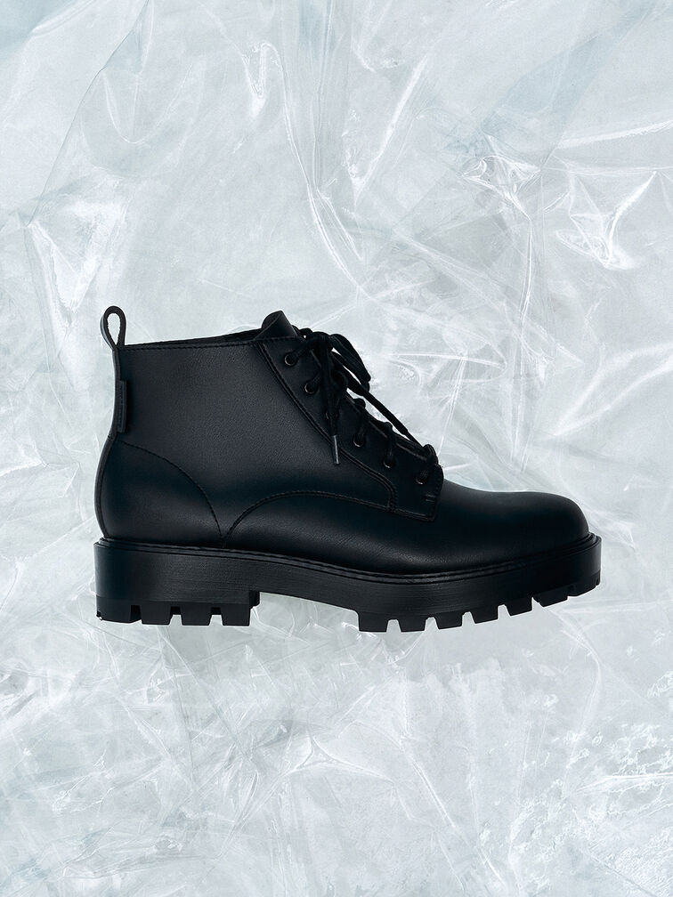 Commute Lace-Up Chunky Ankle Boots, Black, hi-res