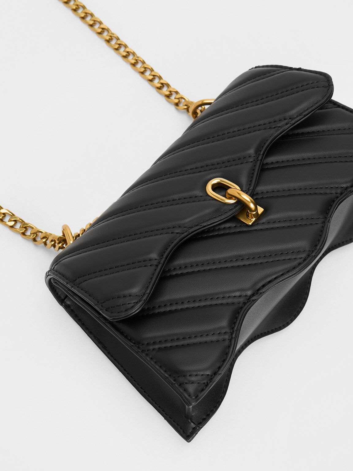 Freja Wavy Trapeze Crossbody Bag, Black, hi-res