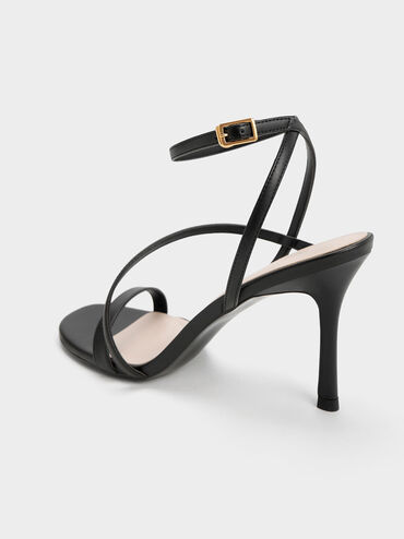 Asymmetric Strappy Heeled Sandals, Black, hi-res