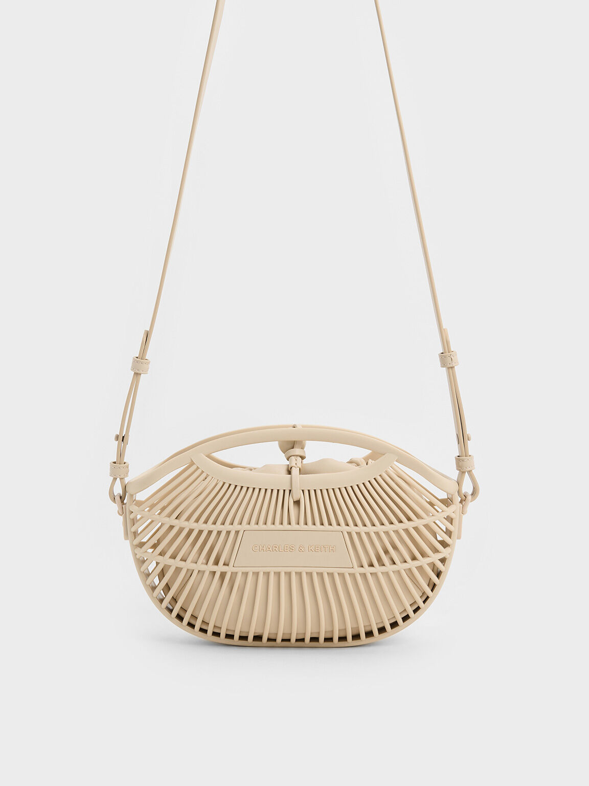 Charles Keith Women s Mini Calypso Fan Curved Handle Bag Natural Shoulder Bags