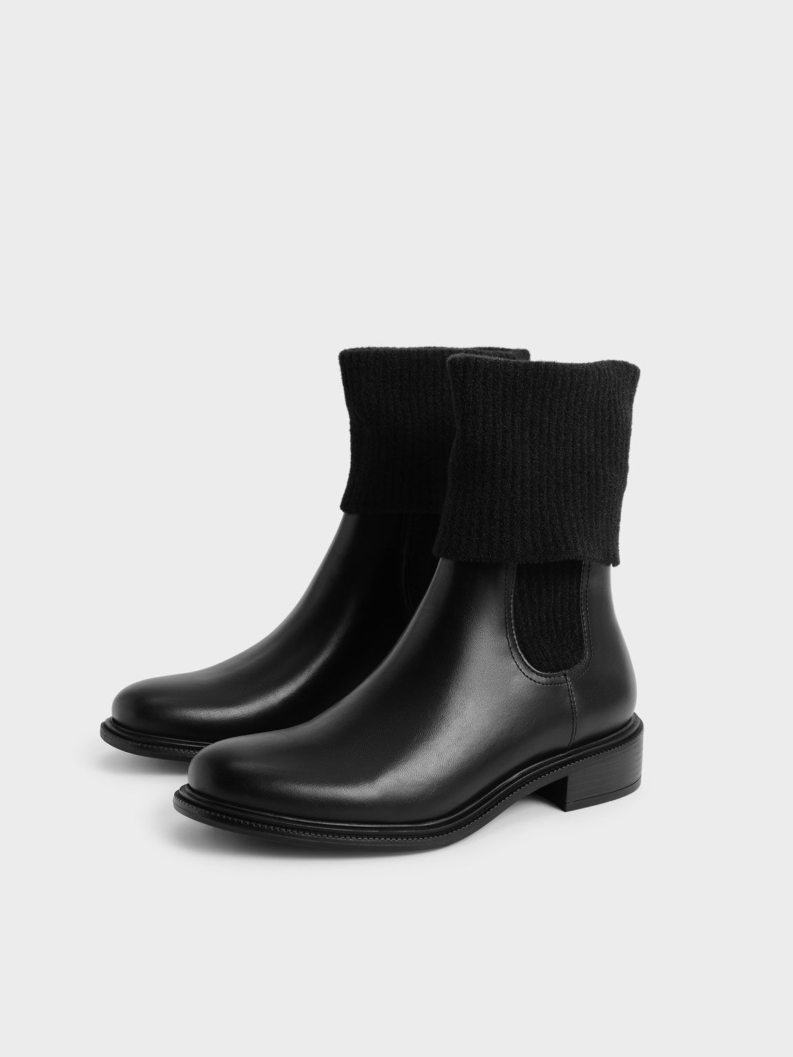 Knee-High Knitted Sock Boots, Black, hi-res