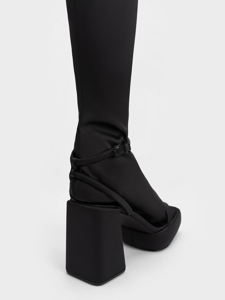 Lucile Satin Thigh-High Boots, Black Textured, hi-res