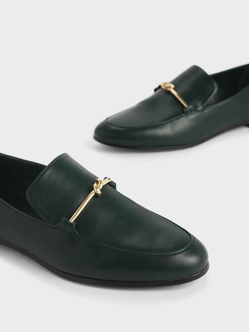 Metallic Knot Accent Loafers, Green, hi-res