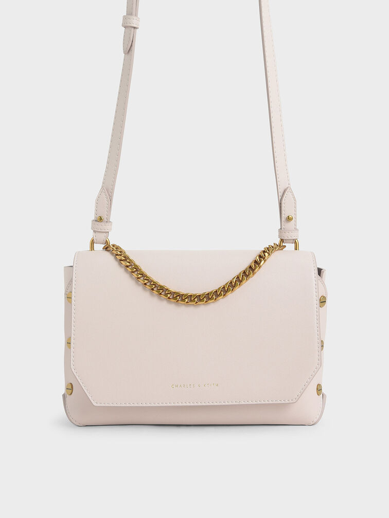 Chain Handle Shoulder Bag, Pink, hi-res