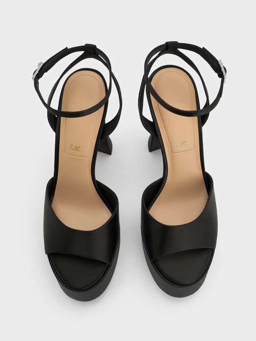 Michelle Recycled Polyester Platform Sandals, Black Textured, hi-res
