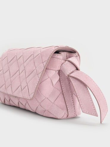 Ivette Recycled Suede Woven Crossbody Bag, Cotton Candy Pink, hi-res
