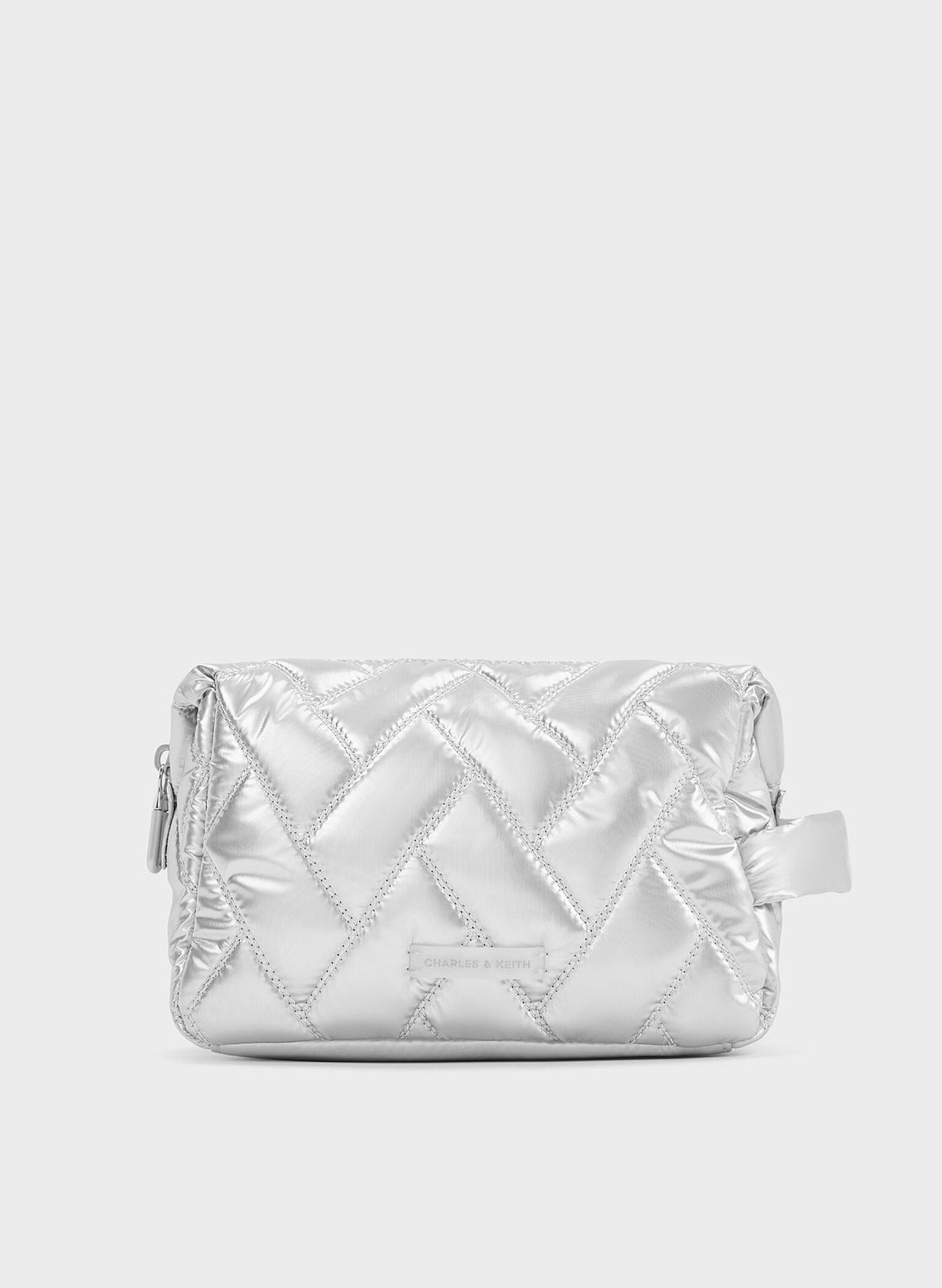 Bolsita estilo chevron de nylon, Plateado, hi-res