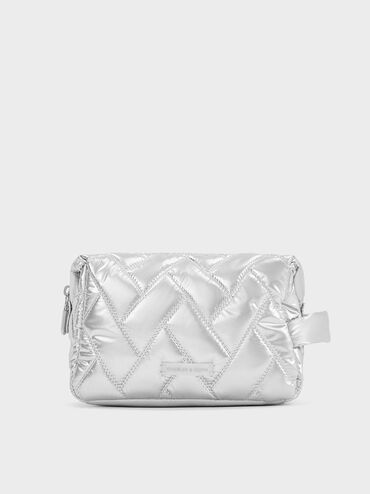 Bolsita estilo chevron de nylon, Plateado, hi-res