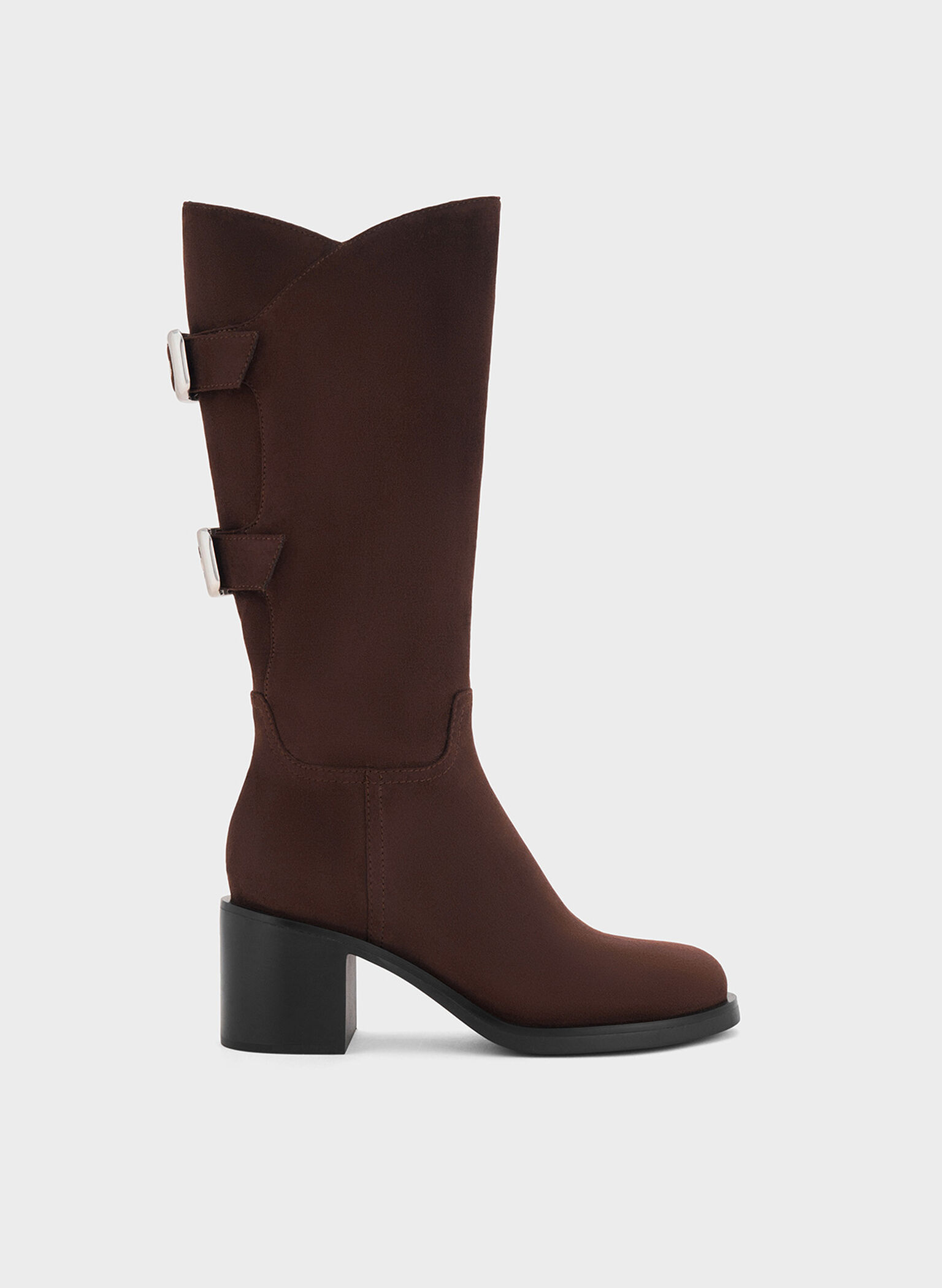 Masei Faux Suede Grommet-Strap Knee-High Boots, Dark Brown, hi-res