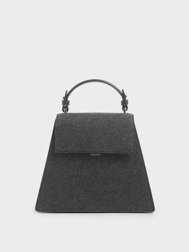 Angular Top Handle Felt Bag, Dark Grey, hi-res