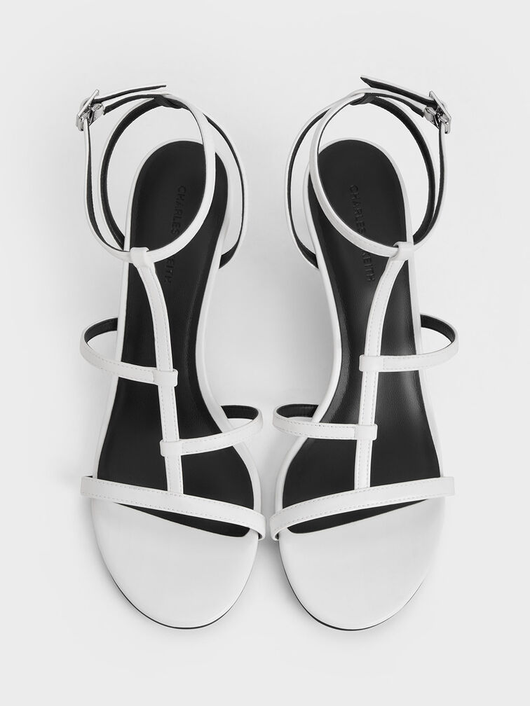 Clara Asymmetric T-Bar Sandals, White, hi-res