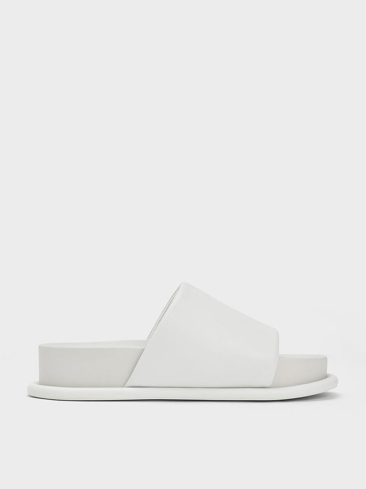 Padded Strap Slide Sandals, White, hi-res