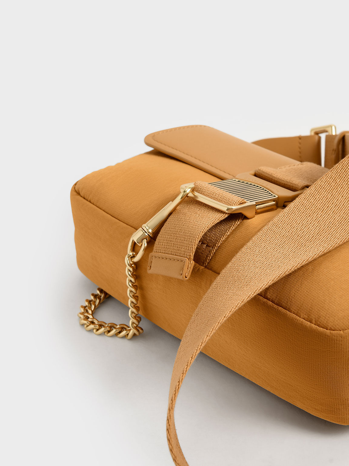 Aspen Metallic Belt Buckle Shoulder Bag, Orange, hi-res