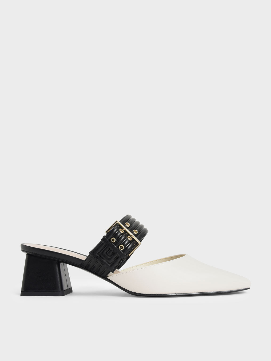 Two-Tone Grommet Strap Mules, Chalk, hi-res