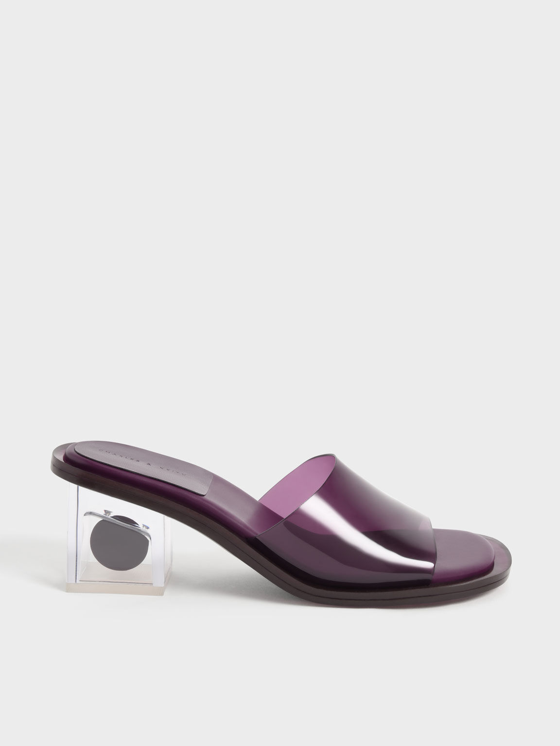 Madison Clear Sculptural Heel Mules, Purple, hi-res