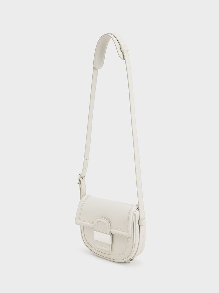 Aurea Metallic-Accent Saddle Crossbody Bag, Cream, hi-res