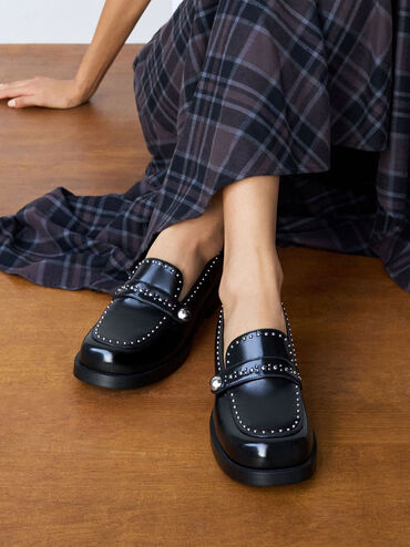 Mocasines con tachuelas, Negro pulido, hi-res