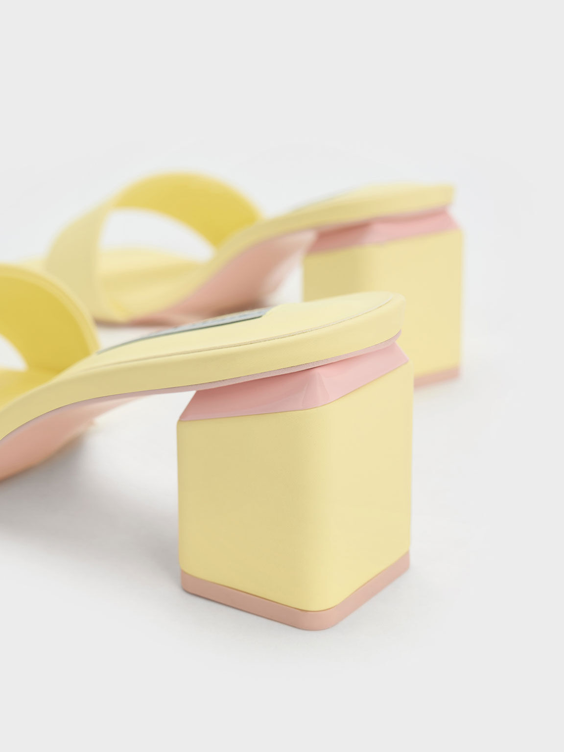 Square Block Heel Mules, Yellow, hi-res