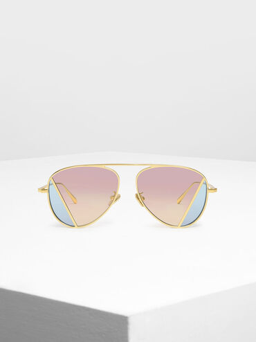 Two-Tone Aviator Sunglasses, Pink, hi-res