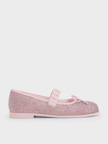 Girls' Glittered Mary Janes, Pink, hi-res