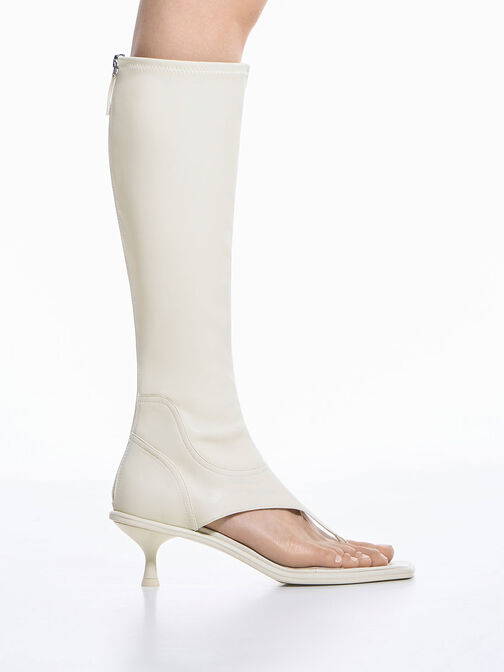 Kitten Heel Thong Knee-High Boots, Chalk, hi-res