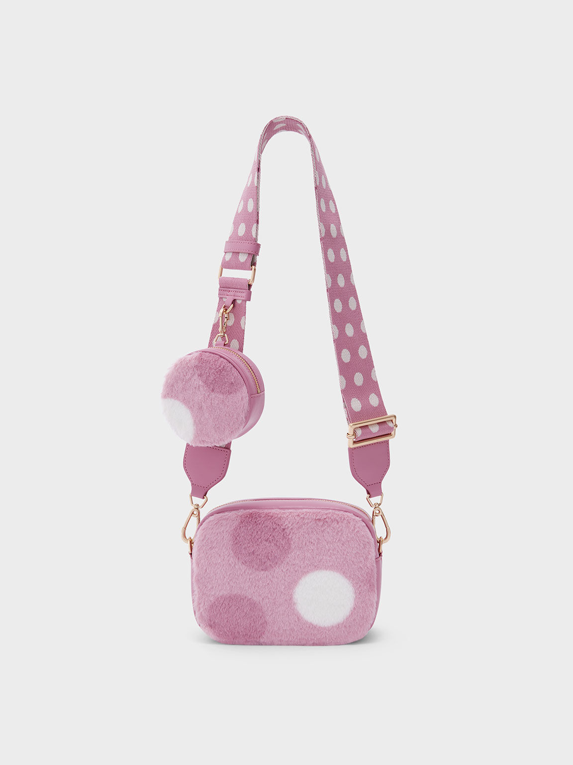 Chailly Furry Panelled Crossbody Bag & Pouch, Pink, hi-res