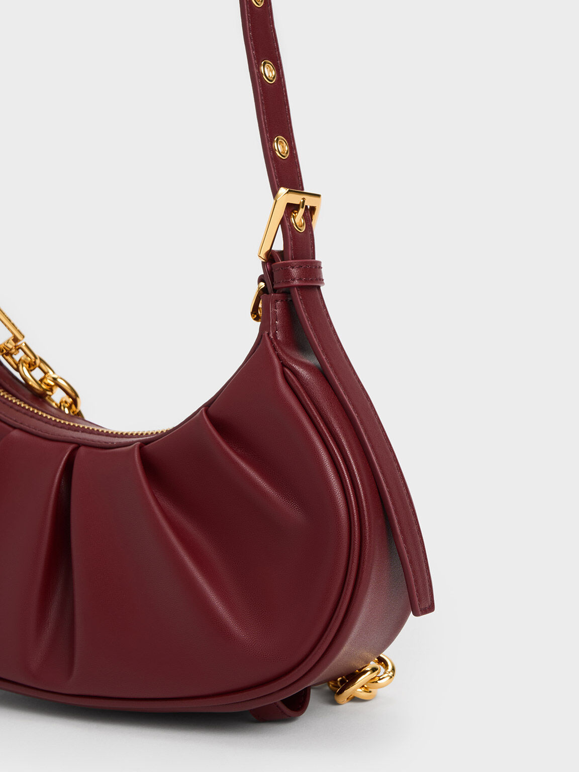 Duo Ruched Shoulder Bag, Burgundy, hi-res