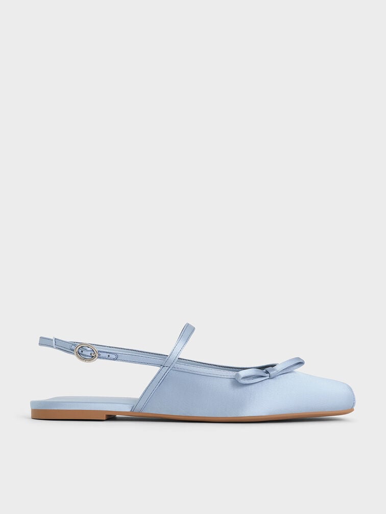 Merceditas planas slingback con lazo de satén, Azul claro, hi-res