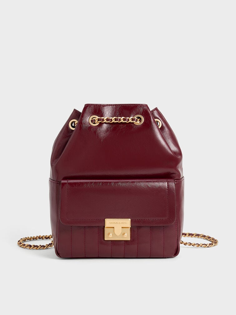 Donna Crinkle-Effect Backpack, Burgundy, hi-res
