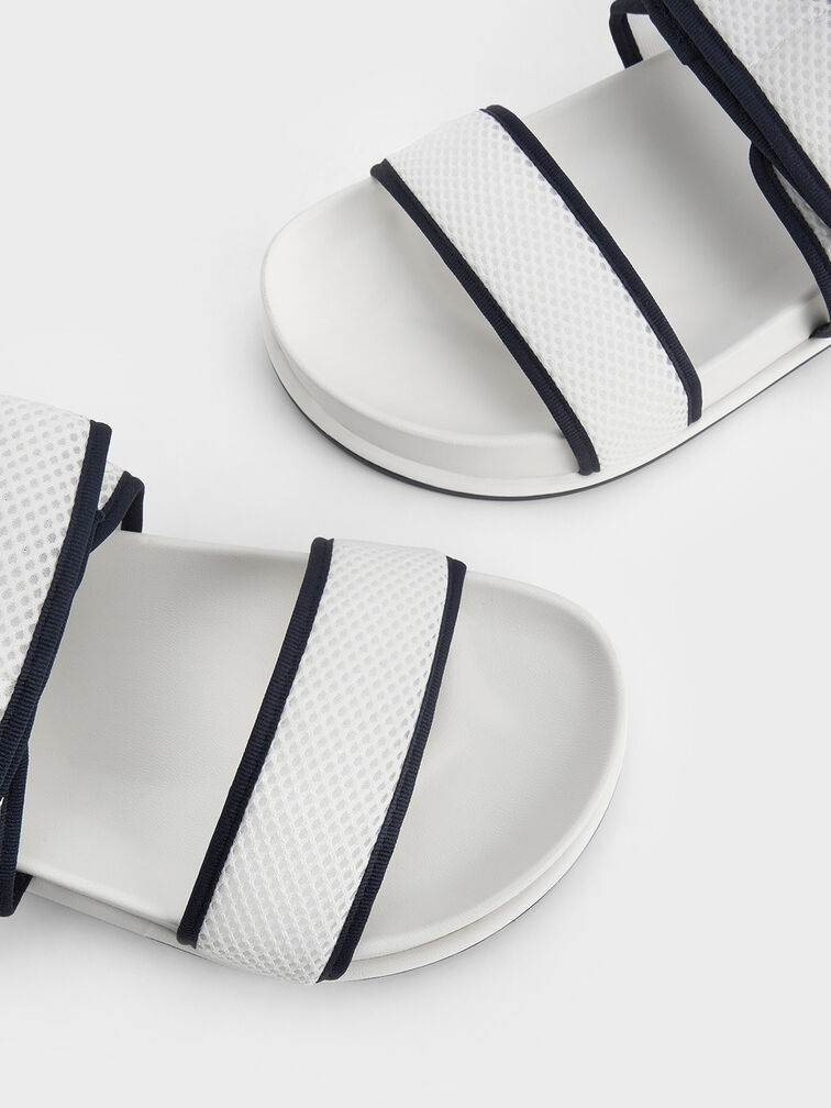Mesh Contrast-Trim Double-Strap Slingback Sandals, Dark Blue, hi-res