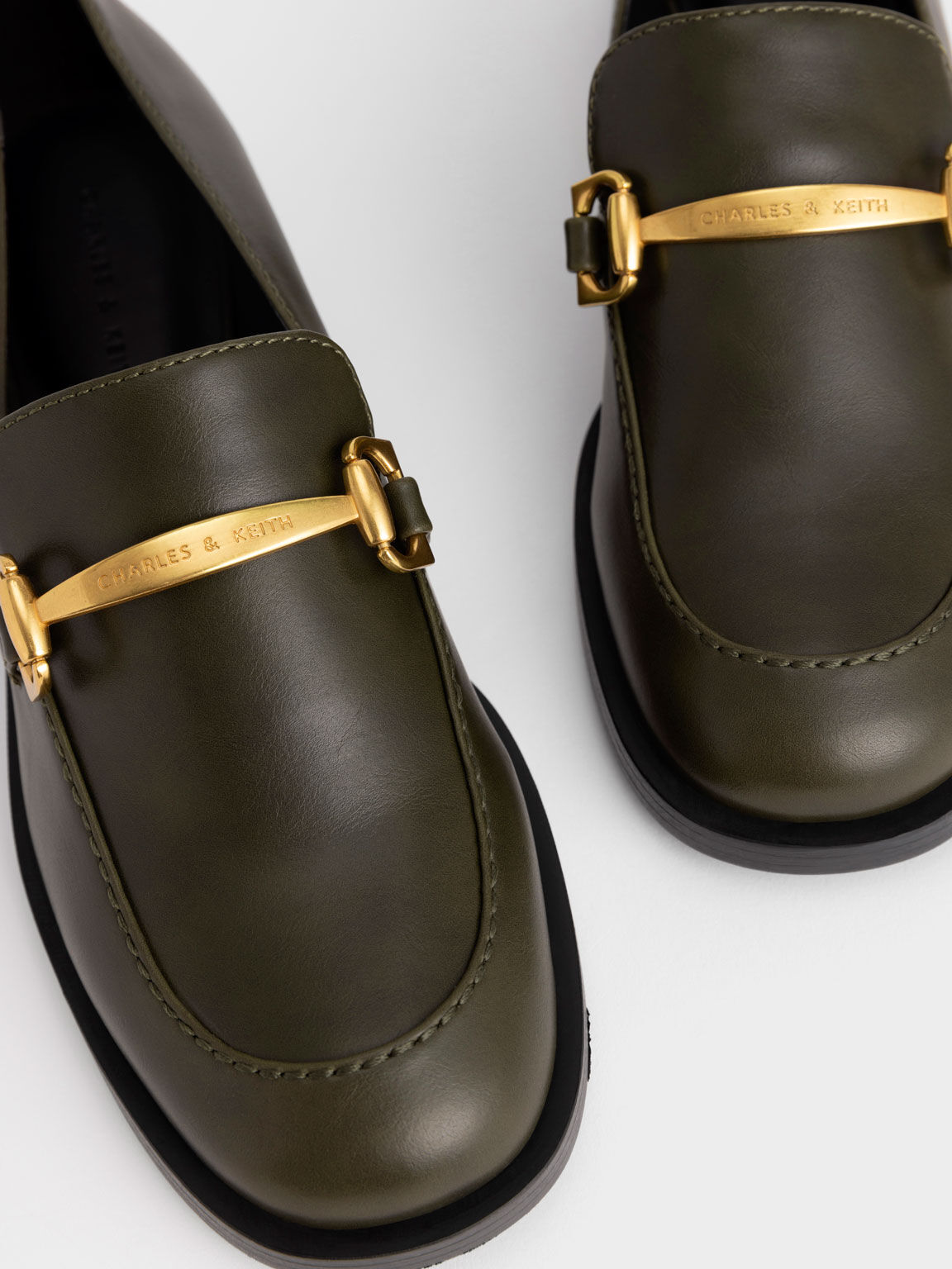 Metallic Accent Loafers, Olive, hi-res
