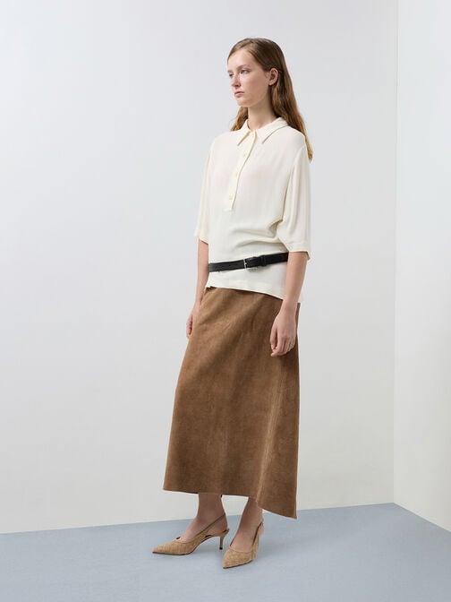 Ivette Faux Suede Woven Pointed-Toe Slingback Pumps, Sand, hi-res