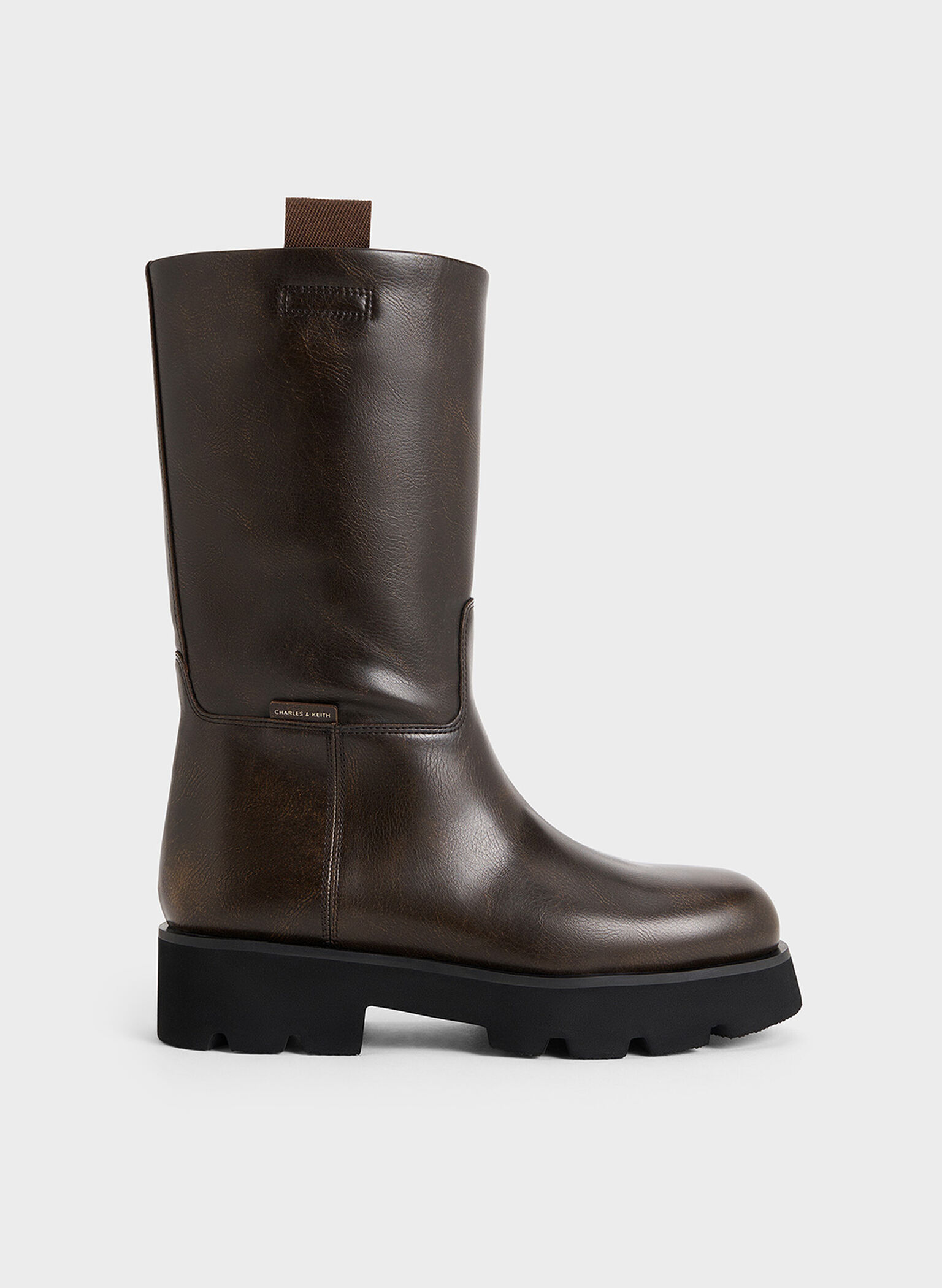 Botas de caña media con doble tira, Marrón oscuro, hi-res