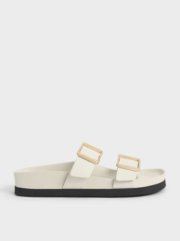 Buckle Strap Slide Sandals, Chalk, hi-res