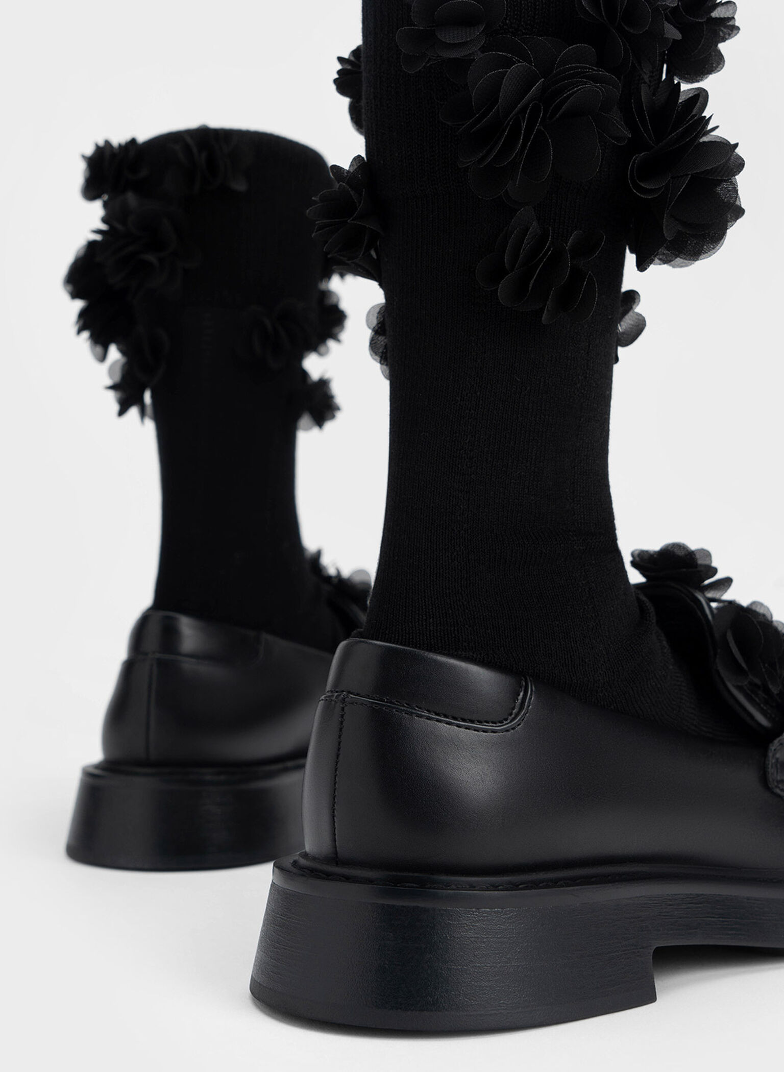 Floral Mesh Loafers, Black, hi-res