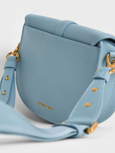 Flora Belted Saddle Bag, Blue, hi-res