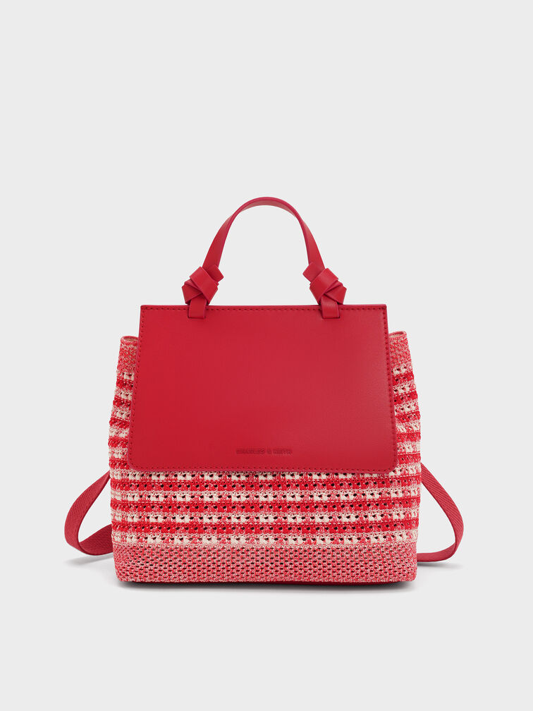 Girls' Ida Knitted Gingham Backpack, Gingham Red, hi-res